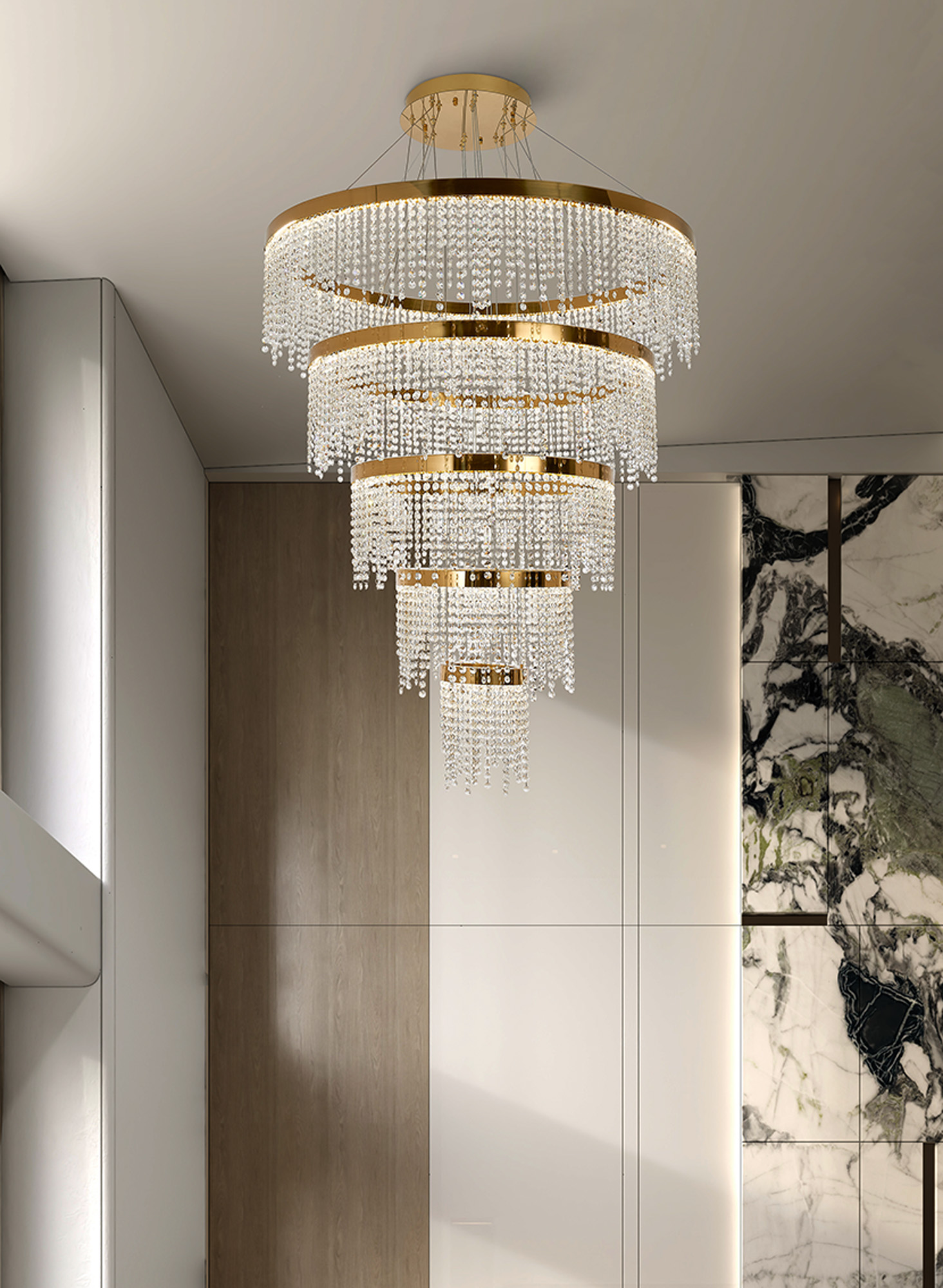 Bano French Gold Crystal Ceiling Lights Diyas Tiered Crystal Fittings